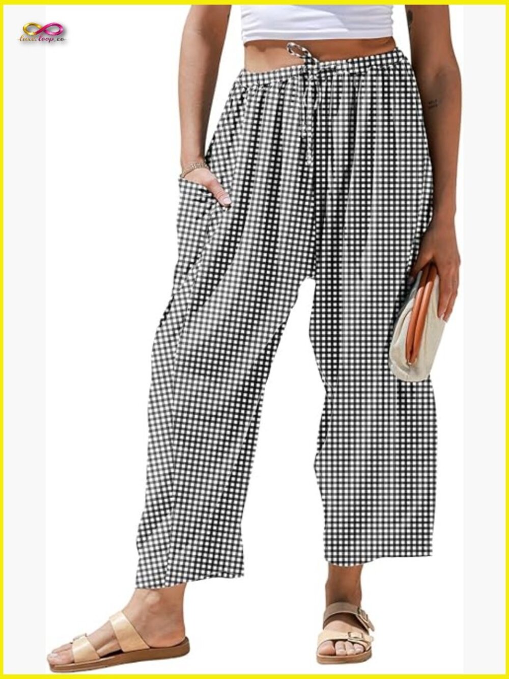 Wide Leg Linen Palazzo Pants with Pockets Casual Drawstring Waist Boho Harem